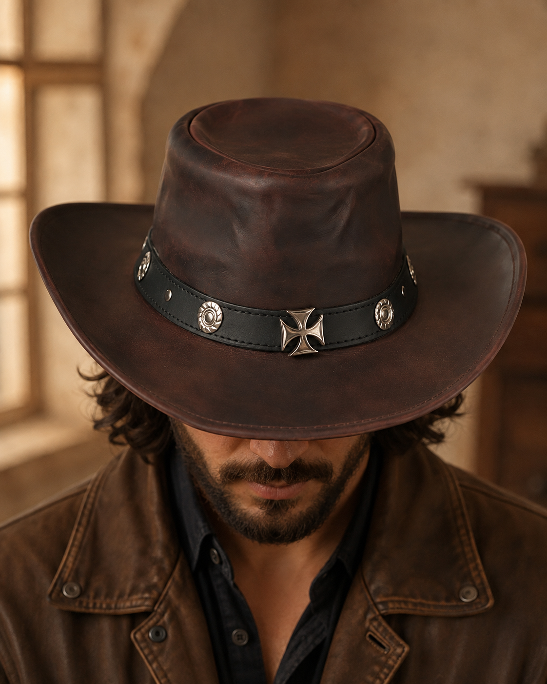 Mavrak Studio's Premium Leather Western Cowboy Hat // Studs band // Burgundy