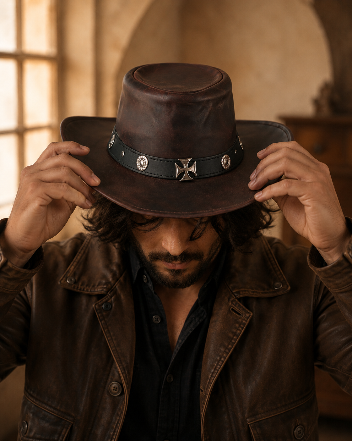 Mavrak Studio's Premium Leather Western Cowboy Hat // Studs band // Burgundy