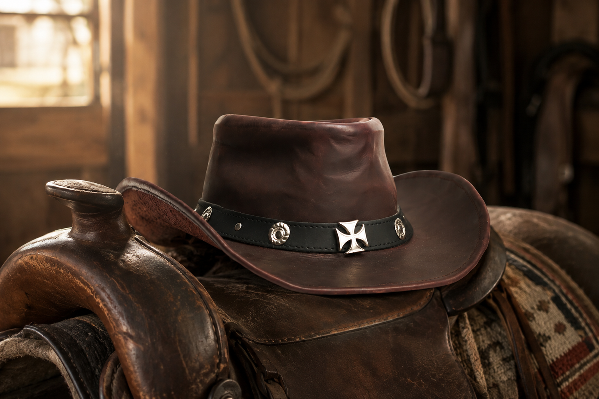 Mavrak Studio's Premium Leather Western Cowboy Hat // Studs band // Burgundy